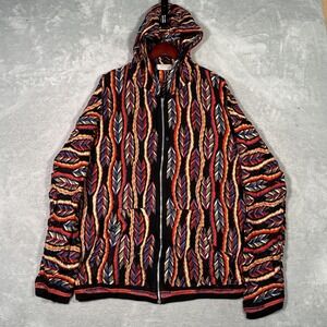 Vintage COOGI Sweater Mens 3XL Multicolor 3D Knit Hooded Full Zip Hoodie